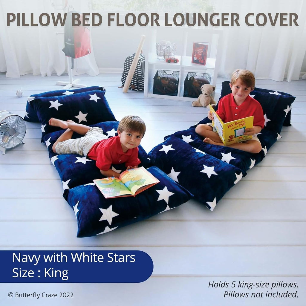 Butterfly Craze Floor Lounger Cover - Floor Bed Conversion - Creates Custom Sleeping Pad - Portable Mattress Alternative - Star Navy…