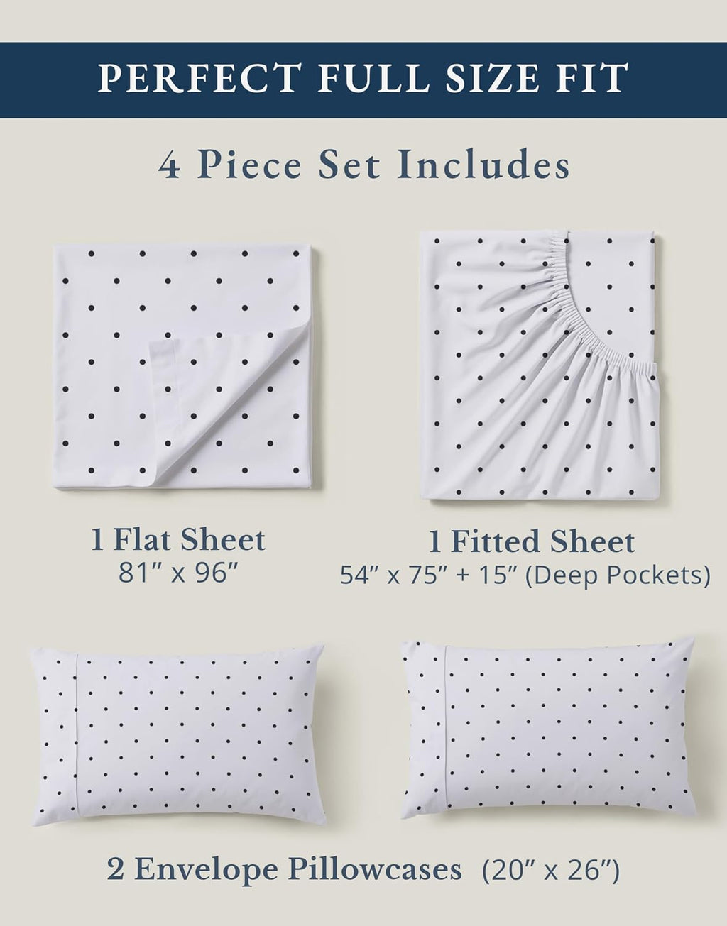 LaneLinen LANE LINEN 100% Organic Cotton Full Sheets Set, Percale Fully Elasticized Mercerized Soft & Comfy Machine Washable Printed Cotton…