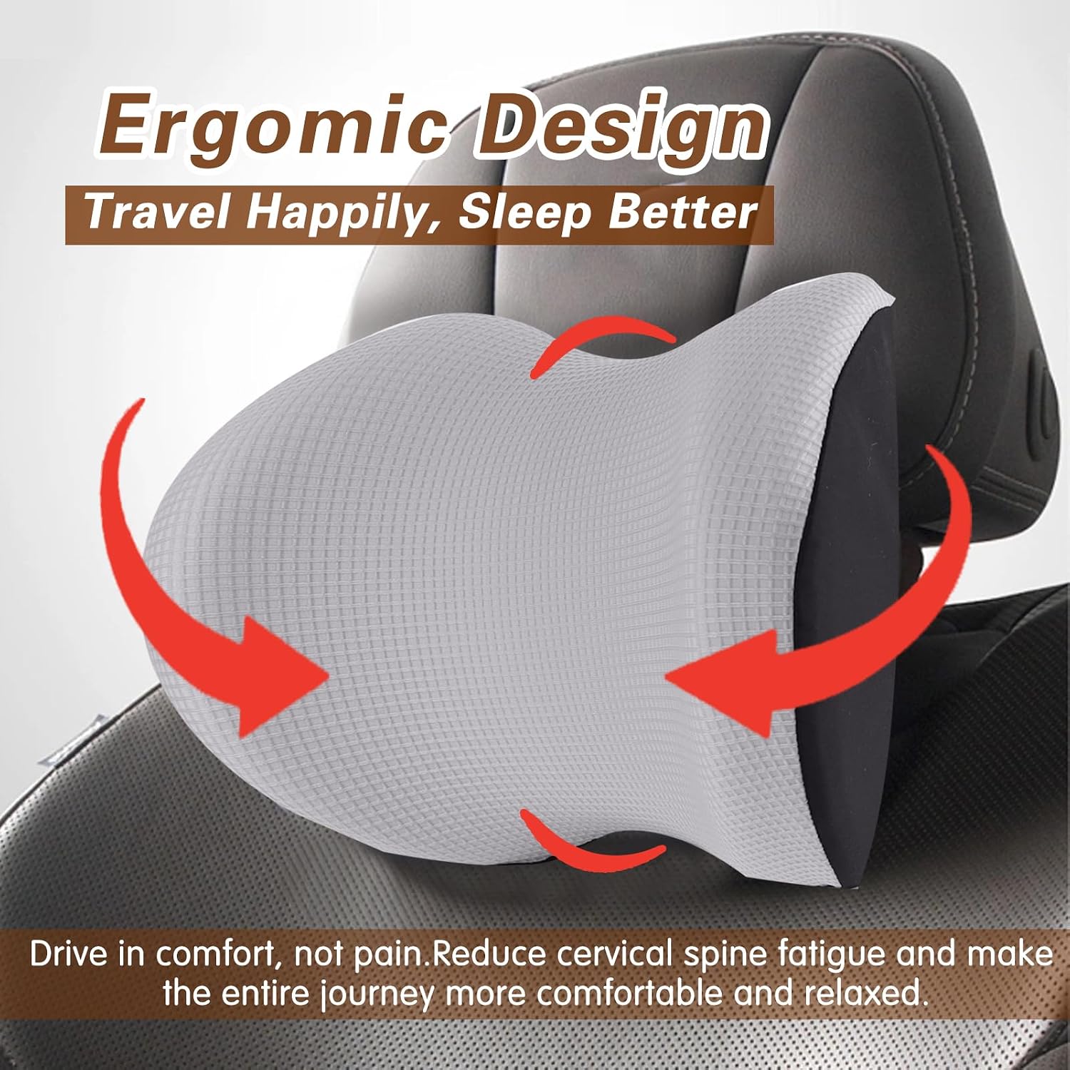 SPRFUFLY Cozy Car Headrest Pillow, Car Pillow for Driving with Adjustable Strap, Breathable Removable Cover & Ergonomic Design - Softness…
