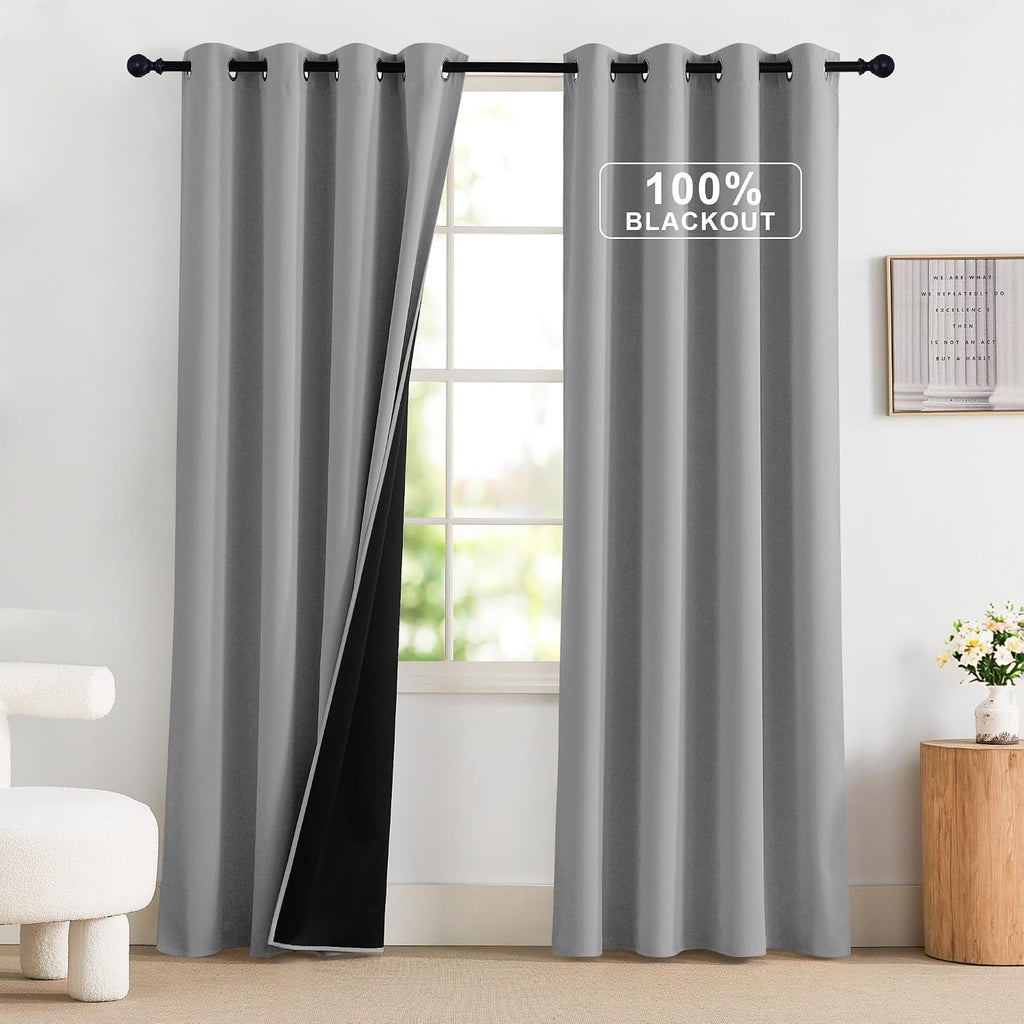 NICETOWN 100% Blackout Window Curtains 84 inches Long 2 Panels Set, Thermal Insulated Grommet Drapes, Room Darkening Curtain for Bedroom…