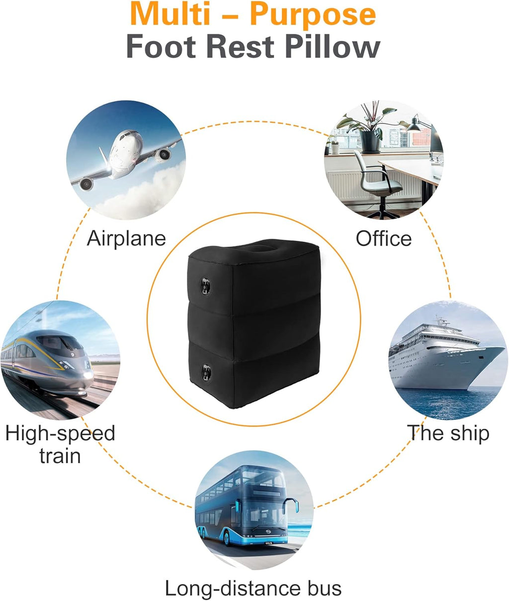 Sunany Inflatable Foot Rest Pillow, Adults Airplane Travel Pillow-Adjustable Height Cushions, for Kids to Sleep While Traveling, Suitable fo…