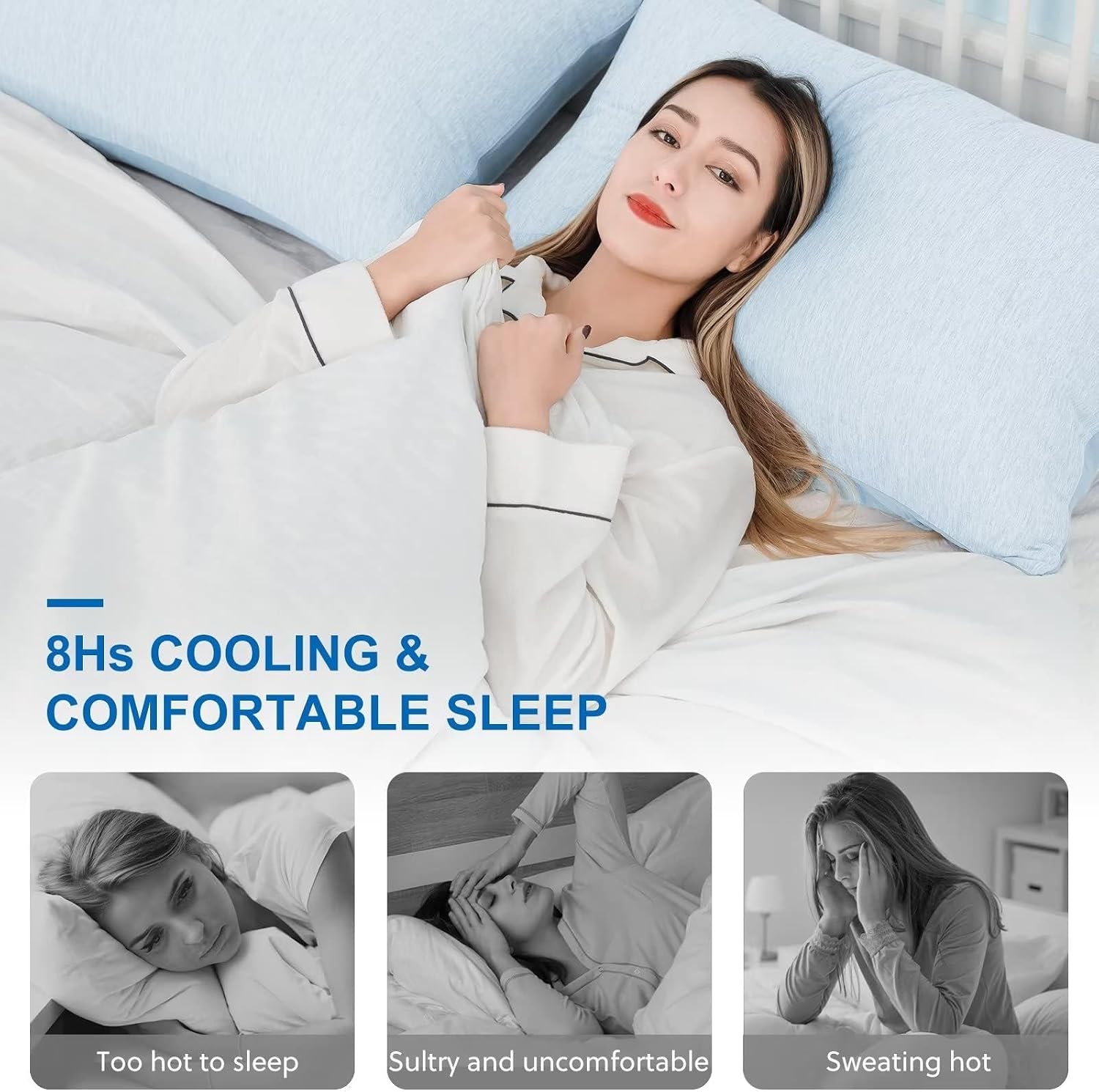 Homfine Cooling Pillowcase Body Size - Double Side Q-Max 0.439 Cooling Fiber for Pillow Protector, Long Cold Pillow Cover for Hot Sleeper N…