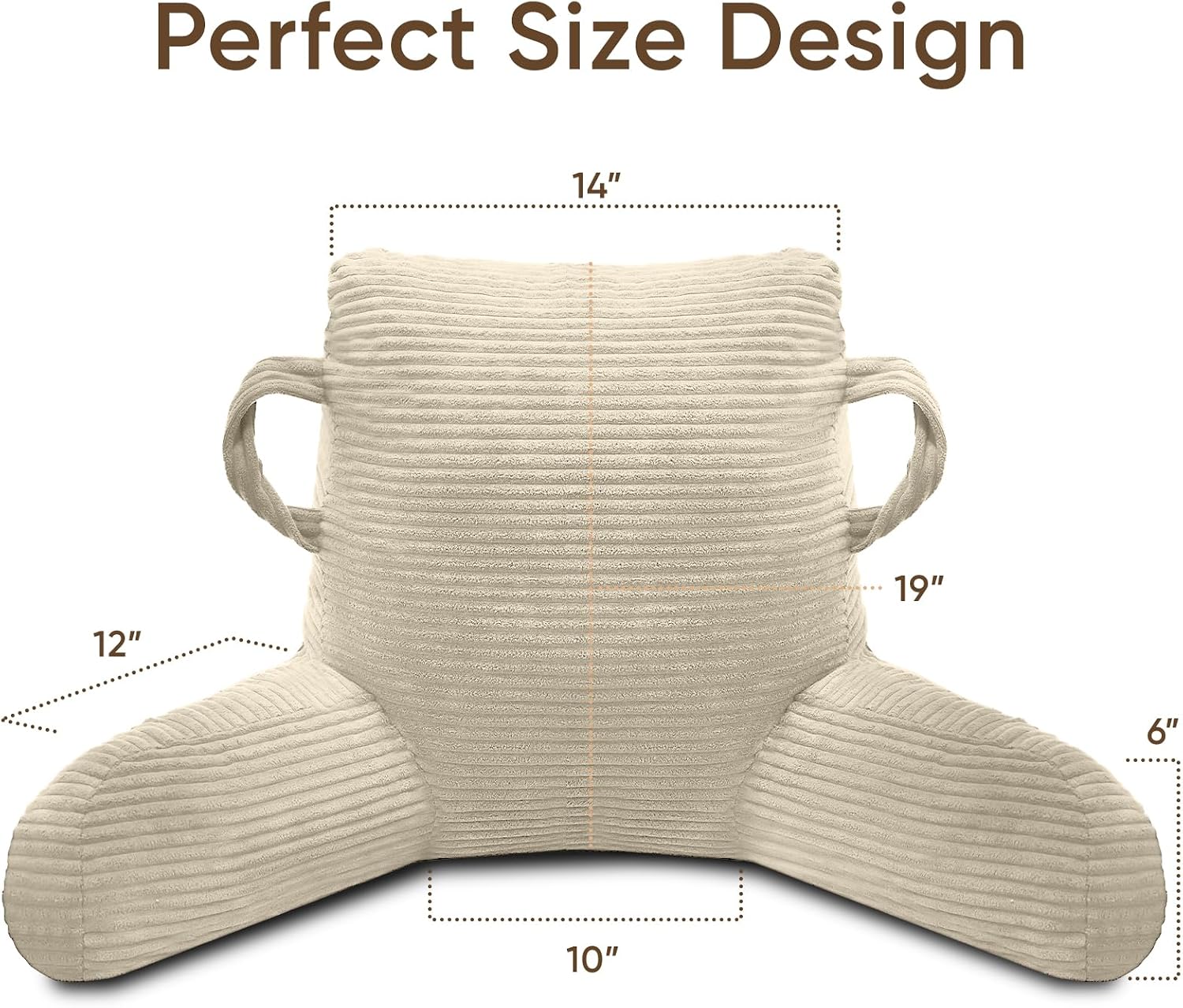 Reading Pillow for Sitting in Bed Adult, Bed Reading Pillow with Shredded Memory Foam, Back Pillow for Sitting with Arms and Pockets, Beige