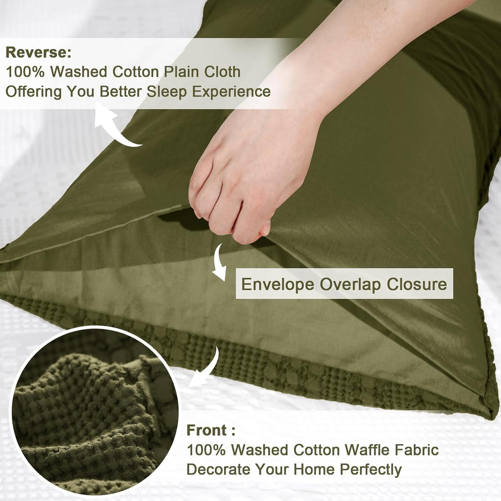 Phf 100% Cotton Waffle Pillow Shams Standard Size, 2 Pack 20" x 26" Soft Skin-Friendly Pillowcases, No Filling, Aesthetic Woven and Breatha…