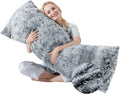 Wsofrlac Fluffy Full Body Pillow for Adults 20x54 Long Big Body Pillow Cover Pillowcase with Memory Foam for bed Grey Pregnancy Cuddle Snug…