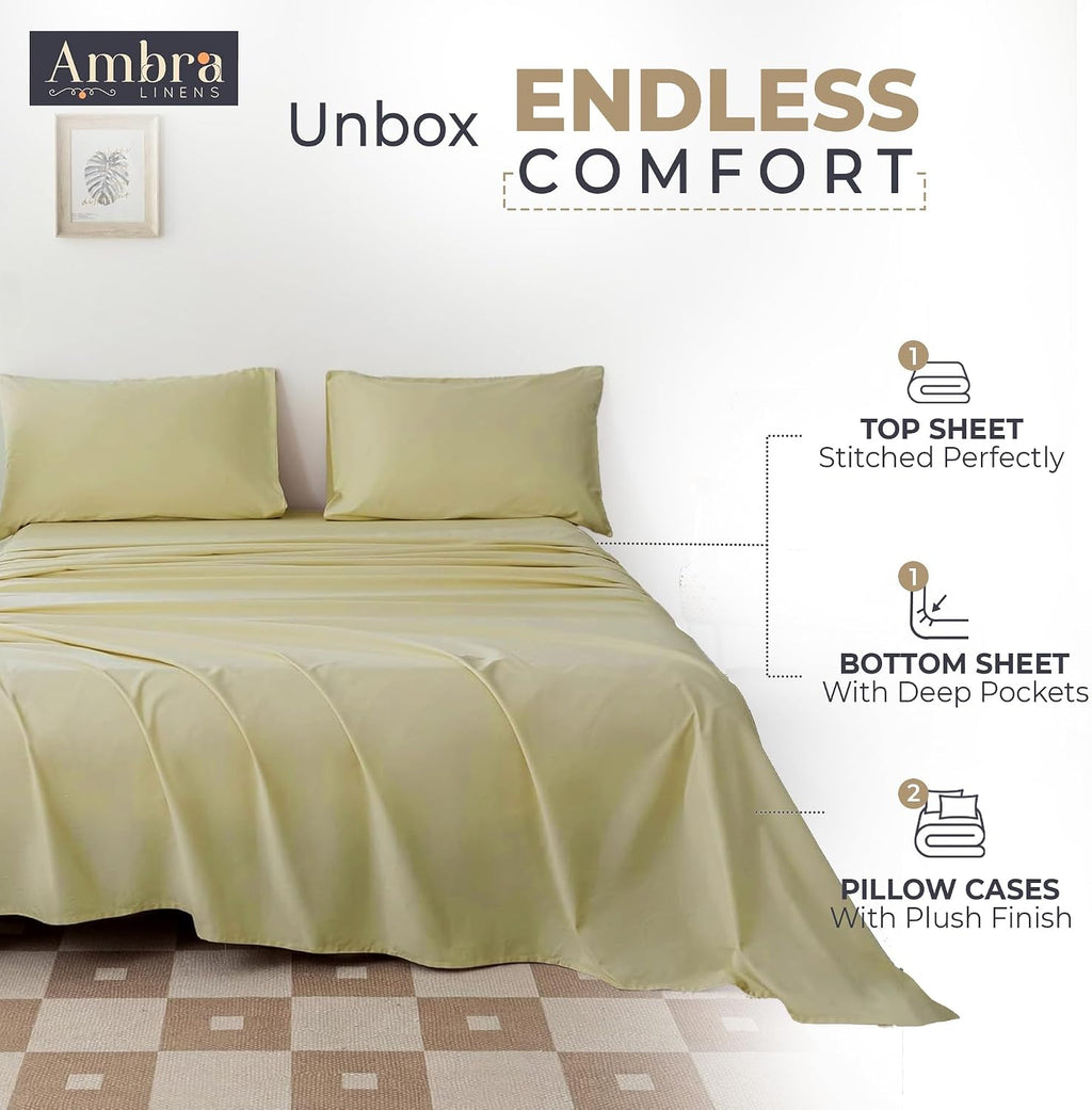 Ambra Linens 100% Organic Cotton Sheets for Queen Size Bed Set - 4 PC Organic Queen Sheets Set - Soft, Comfy, Breathable & Cooling - 16” De…