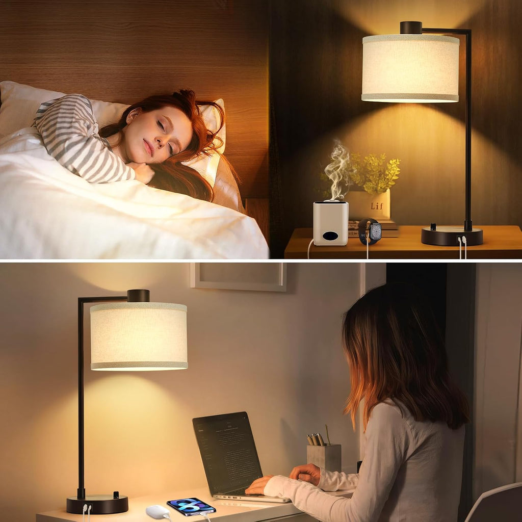 Luvkczc Table Lamp for Bedroom Set of 2 with USB C+A Ports - Fully Stepless Dimmable Bedside Lamp with Linen Lampshade - Contemporary…
