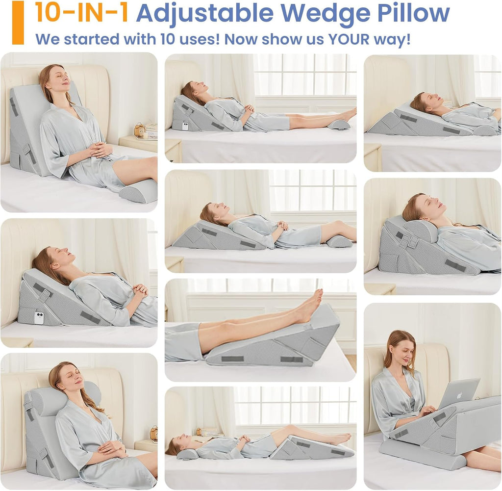 Sasttie Wedge Pillow Set for After Surgery, 3PCS Adjustable Bed Wedge Pillow Headboard with Memory Foam Neck Cushion – for Acid Reflux, Sle…