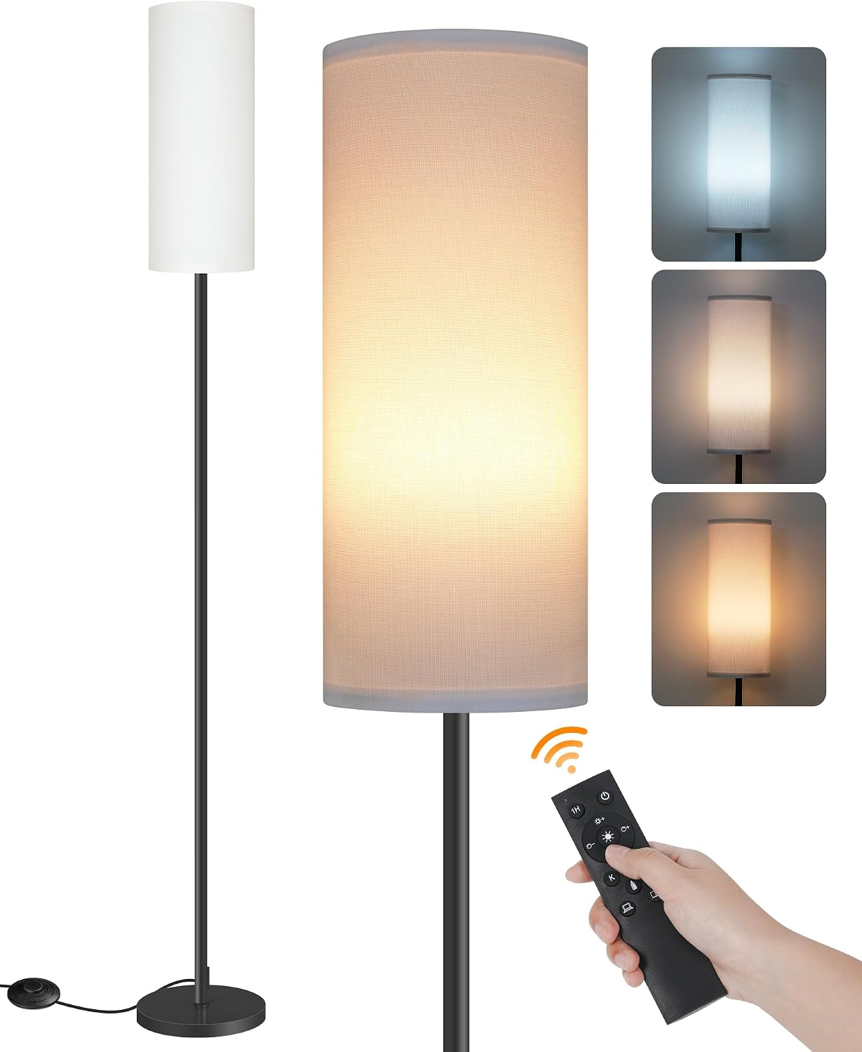 Dimmable Floor Lamp for Living Room with Remote and Foot Switch, Corner Floor Lamp, Modern Standing Tall Lamp, 10W 900LM LED Bulb…