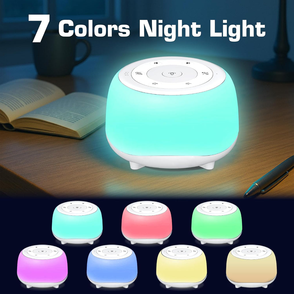 Heyaxa White Noise Sound Machine with 7 Colors Night Light 34 Soothing Sounds, Portable Sound Machine for Baby Adults Kids Sleep with 30 Vo…