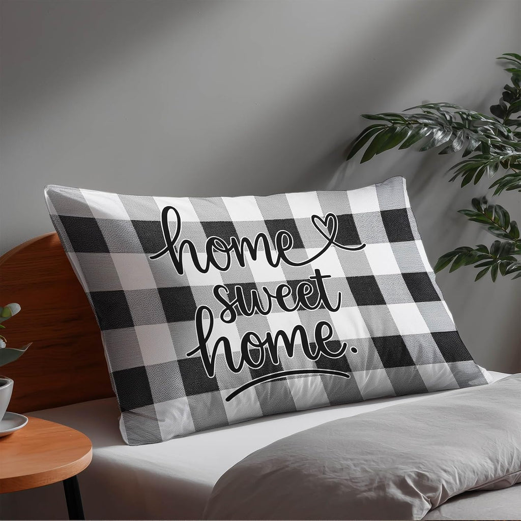 HOMETITUTE Black White Plaid Pillow Covers Decorative Pack of 2 Satin 12x20 Inch Lumbar Throw Pillow Cases for Sofa Couch Living Room…