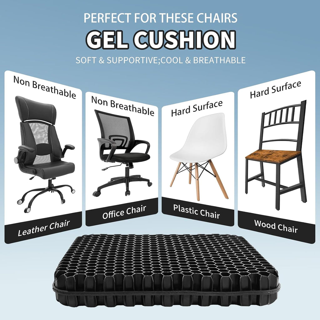 Gel Seat Cushion for Long Sitting - 16.5" x 14.5" x 2.4" (Extra Thick&Soft) Gel Cushion for People Over 185 lbs, Pressure Relief Cushion…