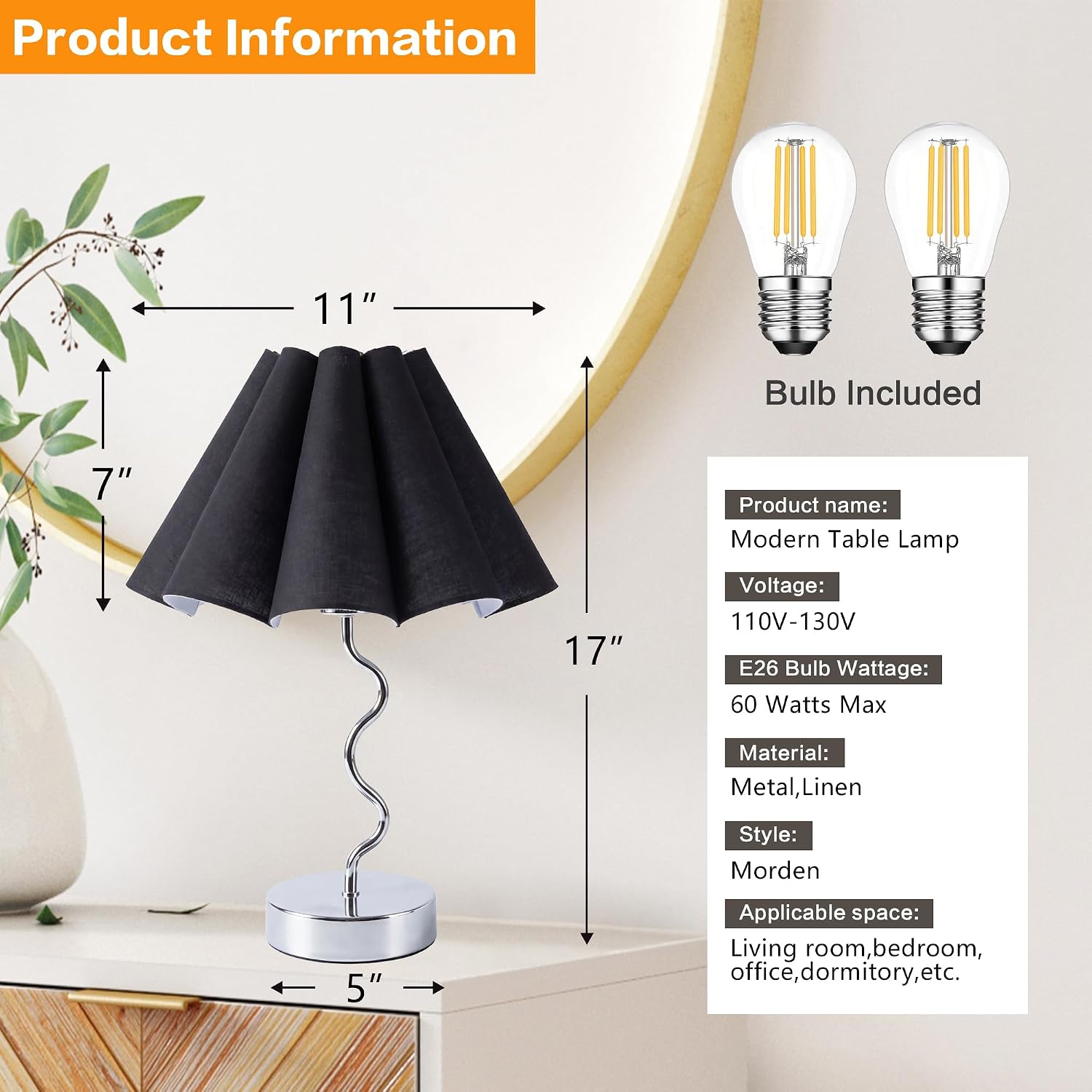 EOEYYOYB Pleated Table Lamp, Table Lamp for Bedroom, Bedside Lamps for Nightstand with Linen Lampshade, Modern Lamp for Bedroom Home…
