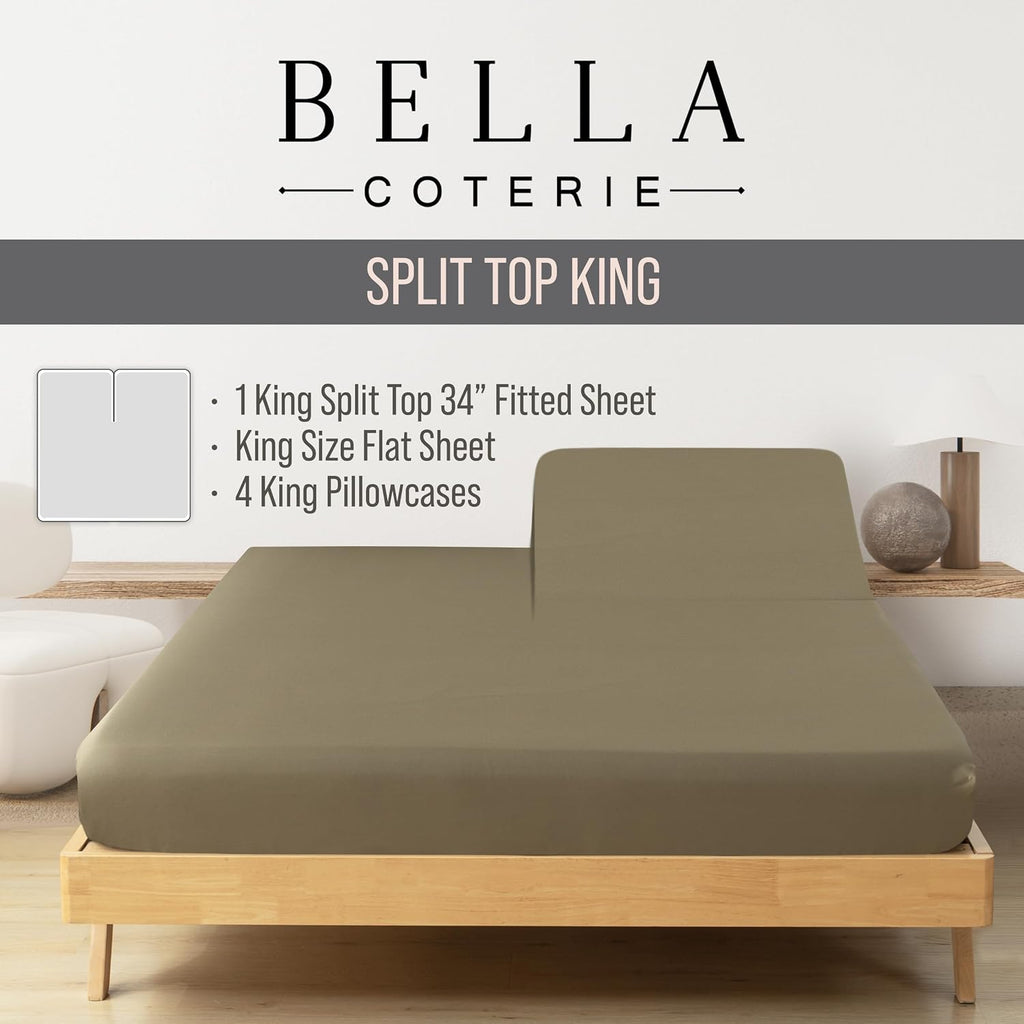 Bella Coterie 6 Piece Luxury Bamboo Viscose Split Top King Size Sheet Set | 34" Split for Adjustable Beds | 100% Organically Grown|…