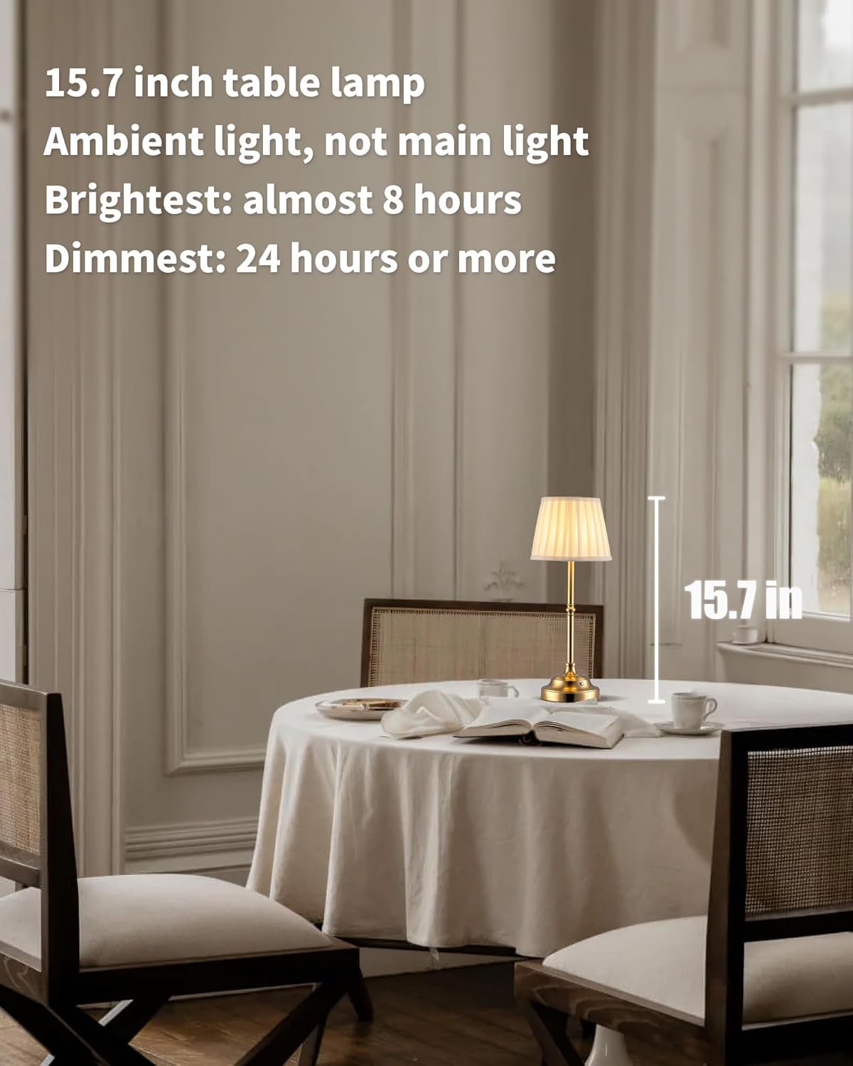 KDG Portables Cordless Table Lamp, Fabric Shade Desk Lamp, 4000mAh Rechargeable Battery Powered Lighting, Dimmable Light for Dining Room…