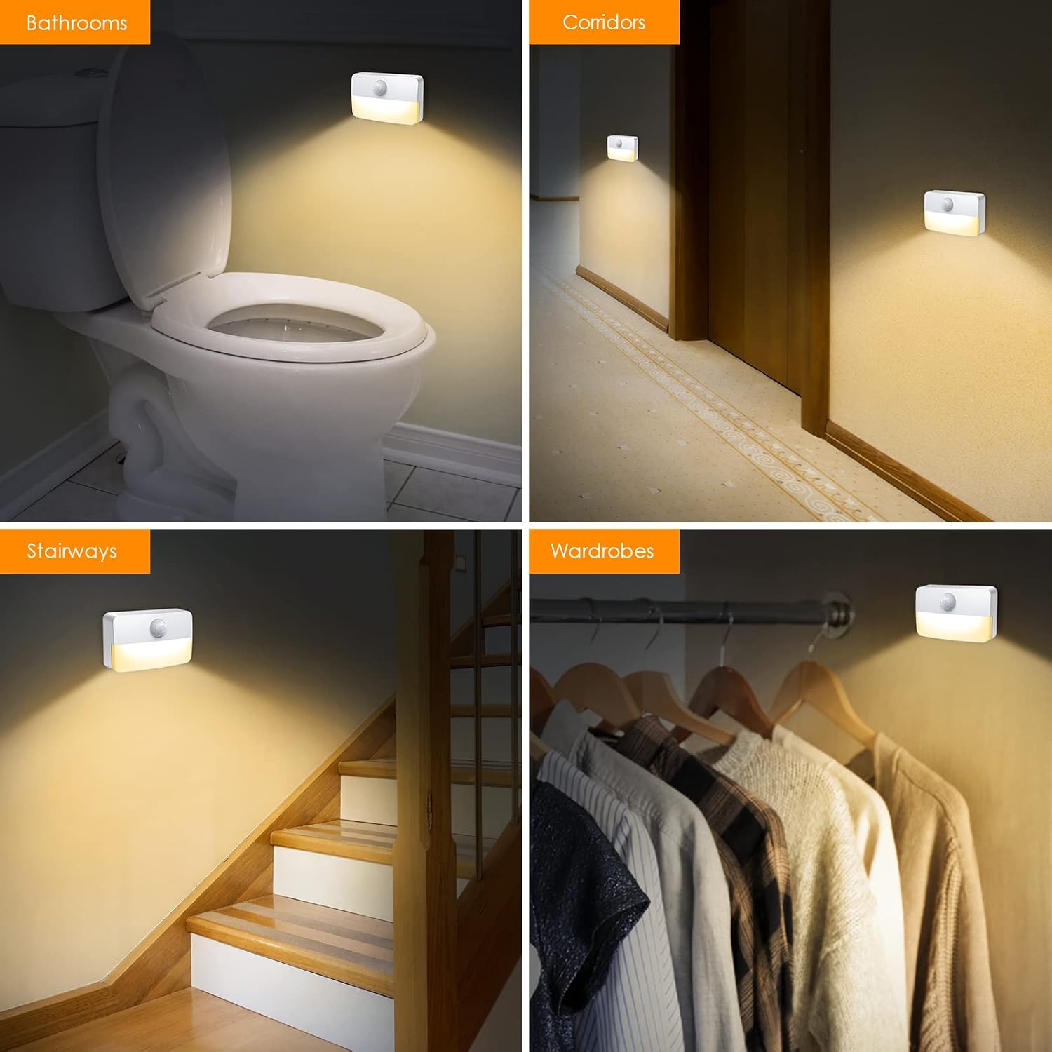 Jxtz 【2 Pack】Motion Sensor Night Light, Stick-On Motion Sensor Lights Indoor, Battery Powered Under Cabinet Kitchen Lights with Adhesive Pa…