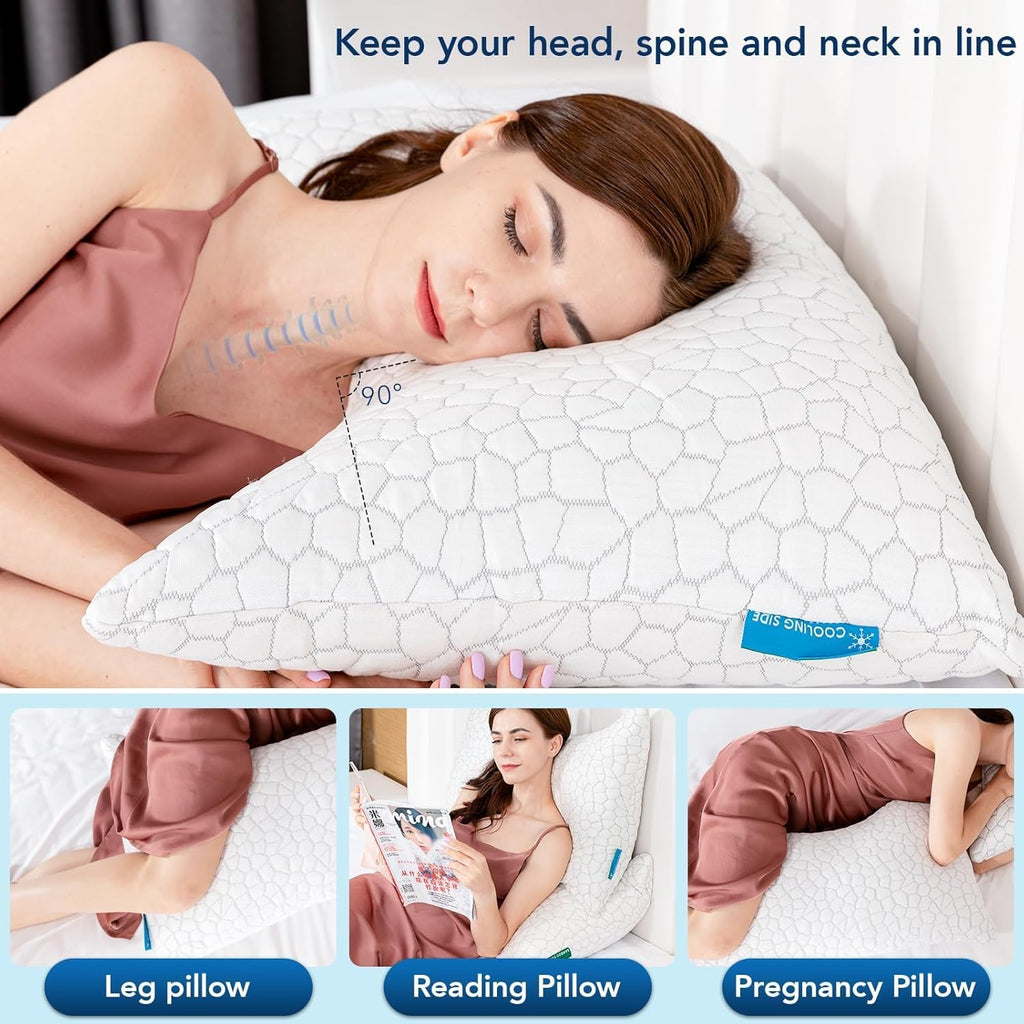 Supamodern Side Sleeper Pillow for Side and Back Sleepers -Cooling Cervical Neck Pillows for Neck and Shoulder, Adjustable Shredded Memory…