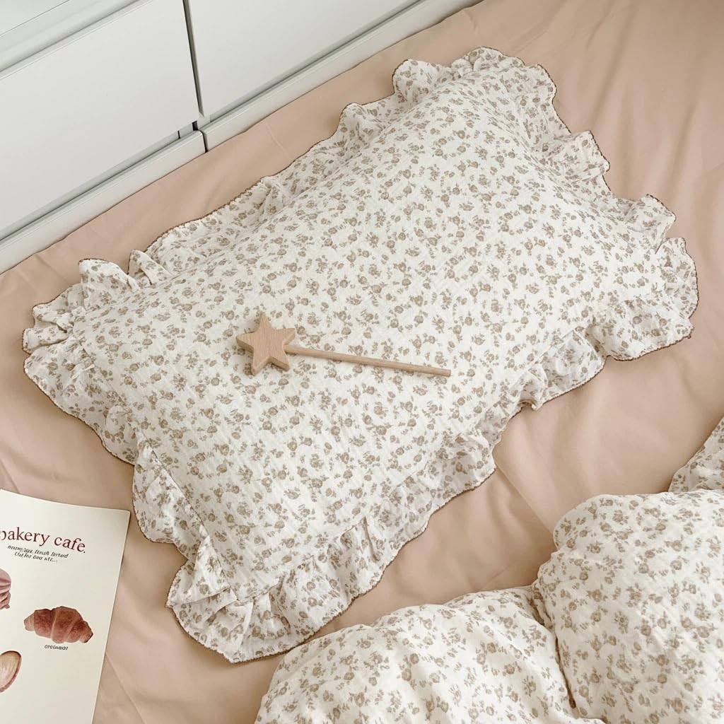 BuLuTu Cotton Muslin Kids Toddler Pillowcase with Cute Camellia Flowers Super Soft Travel Pillow Nursery Pillowcase for…
