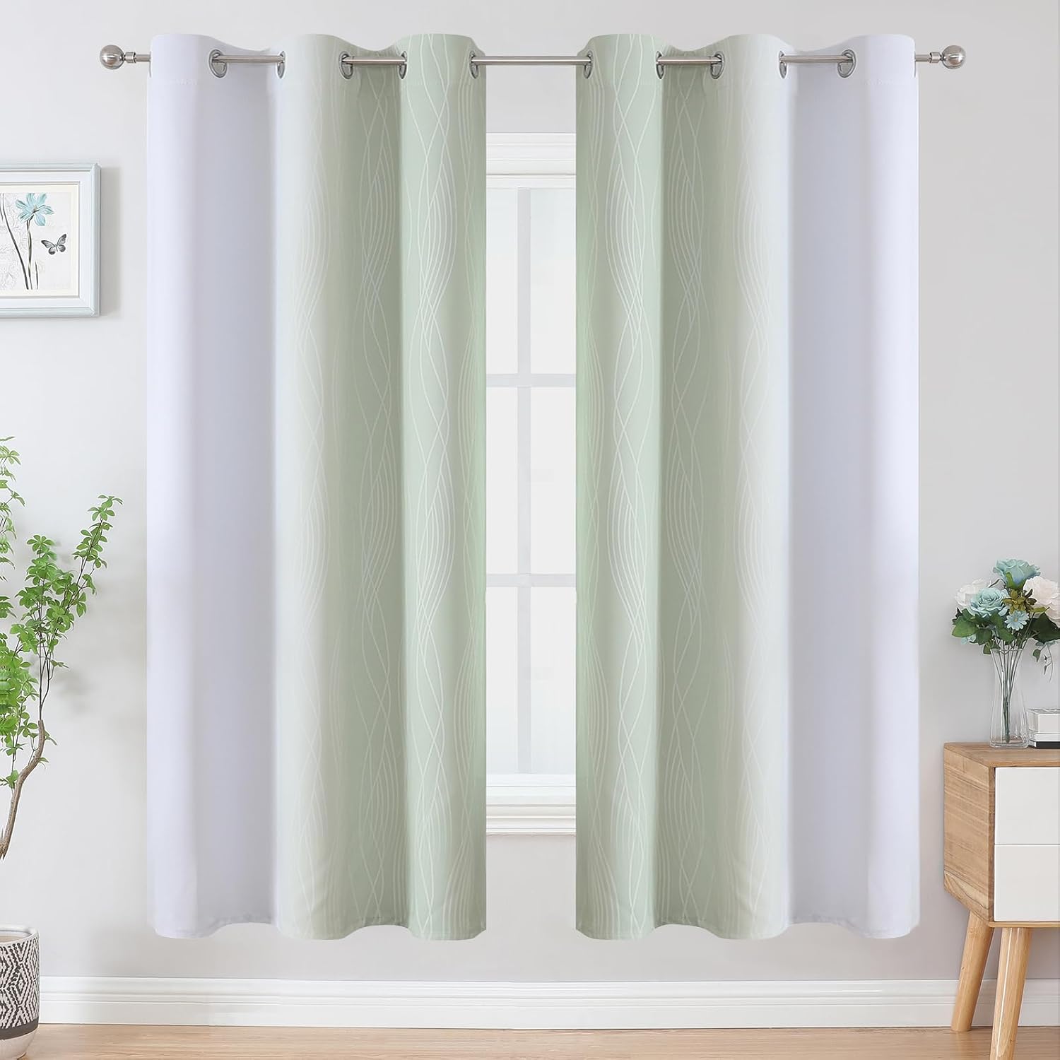 Estelartextiler Estelar Textiler Sage and Greyish White Ombre Blackout Curtains 72 Inches Length for Bedroom, Thermal Insulated Light Block…