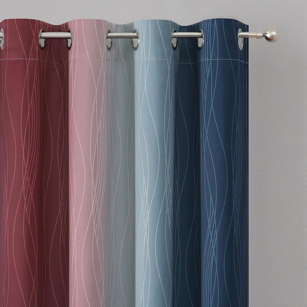 Estelartextiler Estelar Textiler Burgundy Red and Navy Blue Ombre Blackout Curtains 84 Inches Long for Living Room, Energy Saving Thermal I…