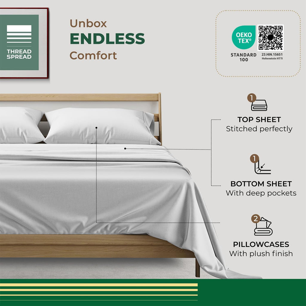 THREAD SPREAD 100% Organic Cotton Sheets Queen Size - 4 PC Organic Cotton Queen Size Percale Weave Sheet Set, Soft, Cooling, Crisp &…