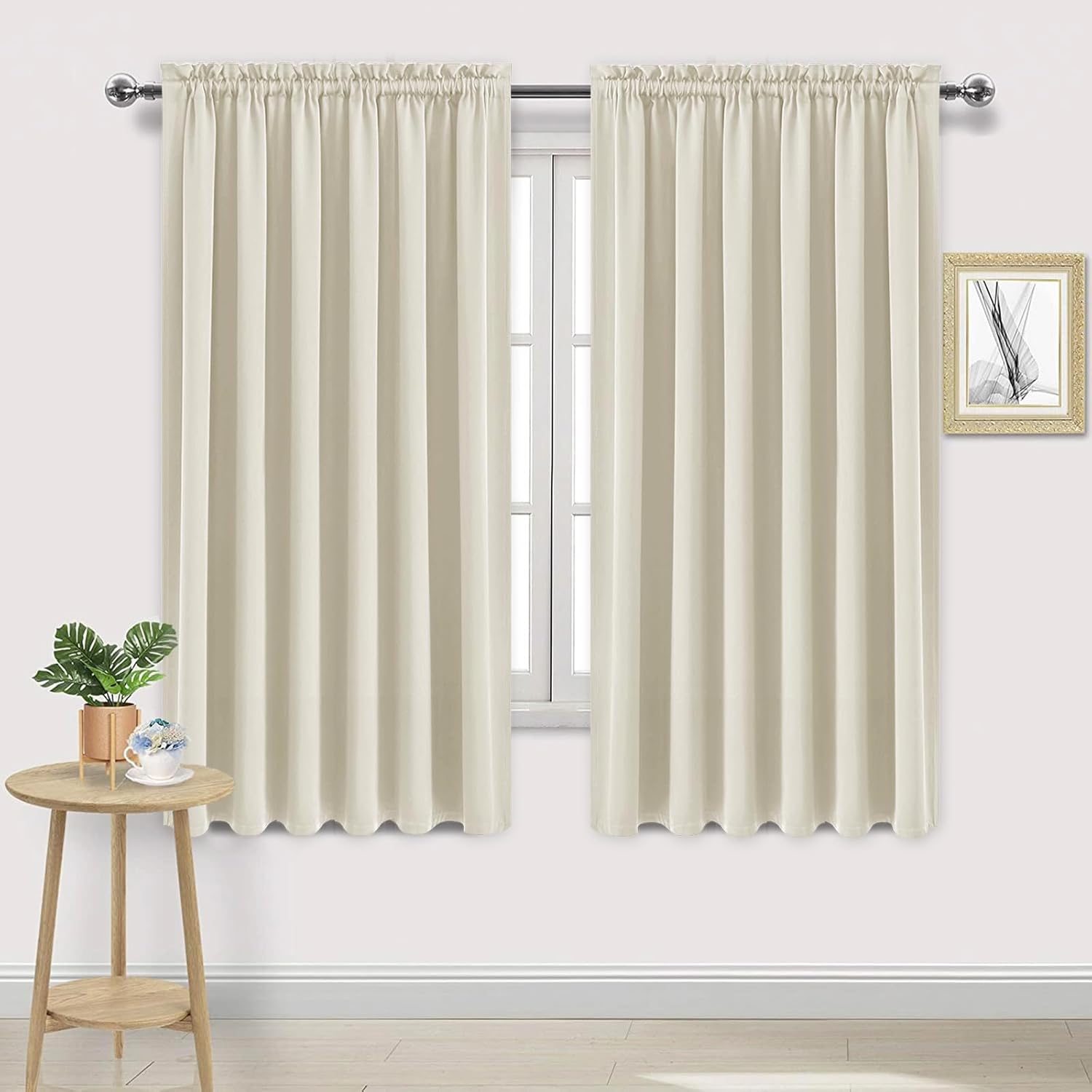DWCN Blackout Curtains for Living Room Thermal Insulated, Energy Saving & Noise Reducing Bedroom Curtains, Light Beige, W 70x L 63 Inch…