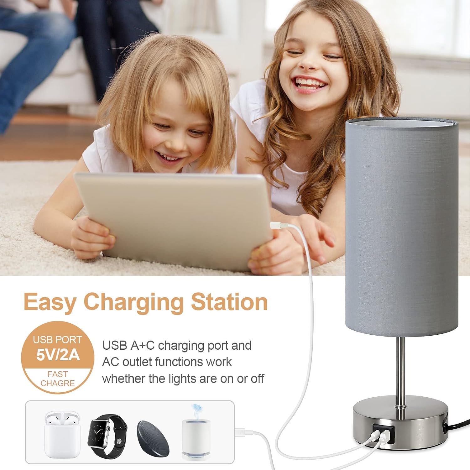Yarra-Decor 【Upgraded Bedside Lamp with USB A+C Charging Ports & AC Outlet Touch Control Table Lamp for Bedroom 3 Way Dimmable Nightstand…