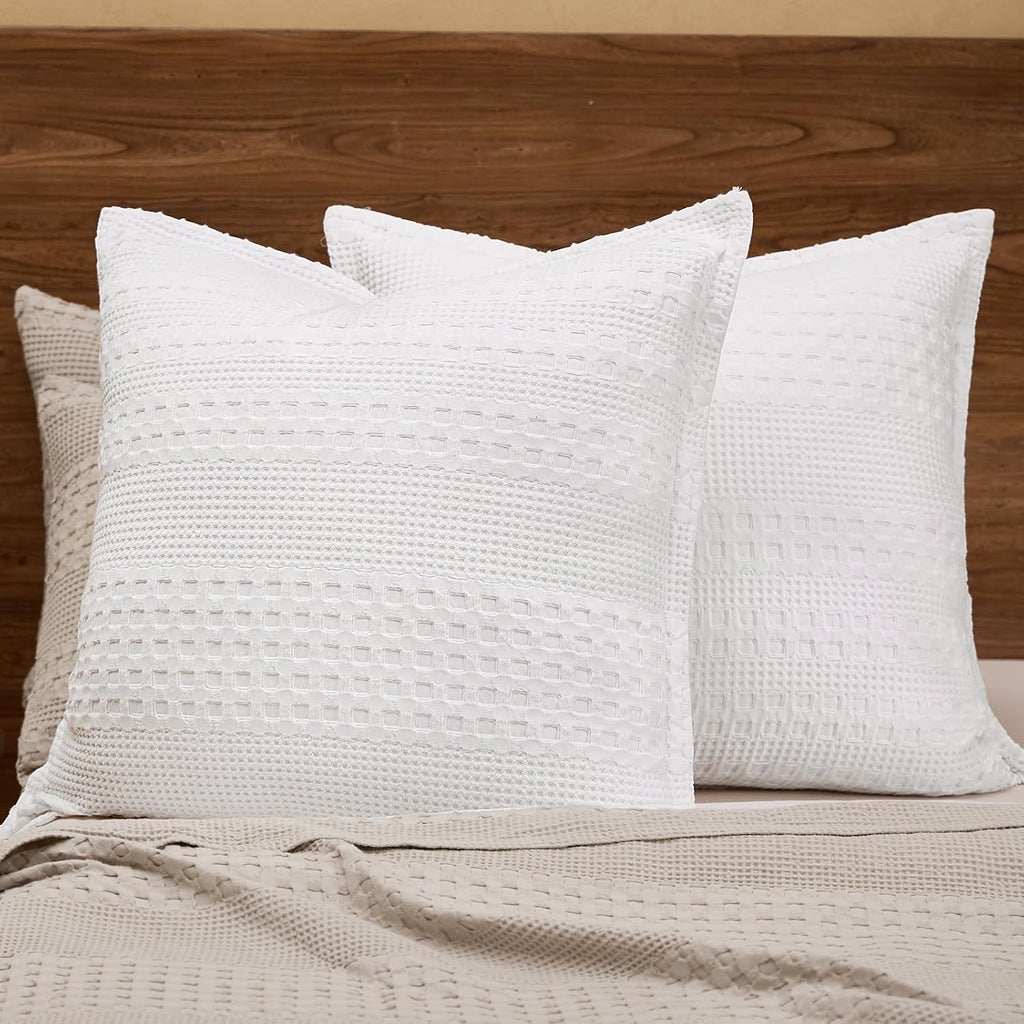 Phf 100% Cotton Ruffle Waffle Weave Euro Sham Covers, 2 Pack 26" x 26" Bed Pillow Covers for Elegant Home Decor, No Filling, Luxury Aesthet…