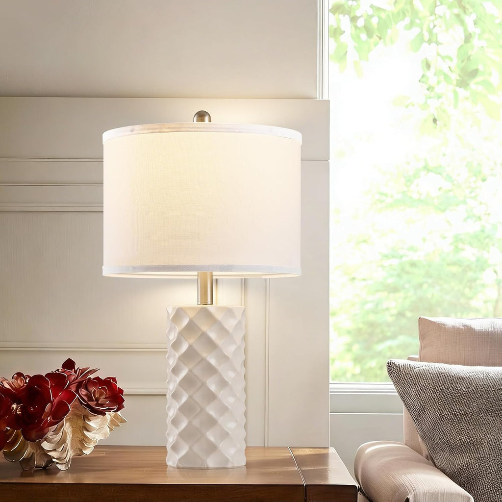 BLHDZJR Gentle Beige & Star Diamond Ceramic Table Lamps (Set of 2) - 23" Luxe Modern Bedside Lamps for Nightstand, bedrooms, Living R…