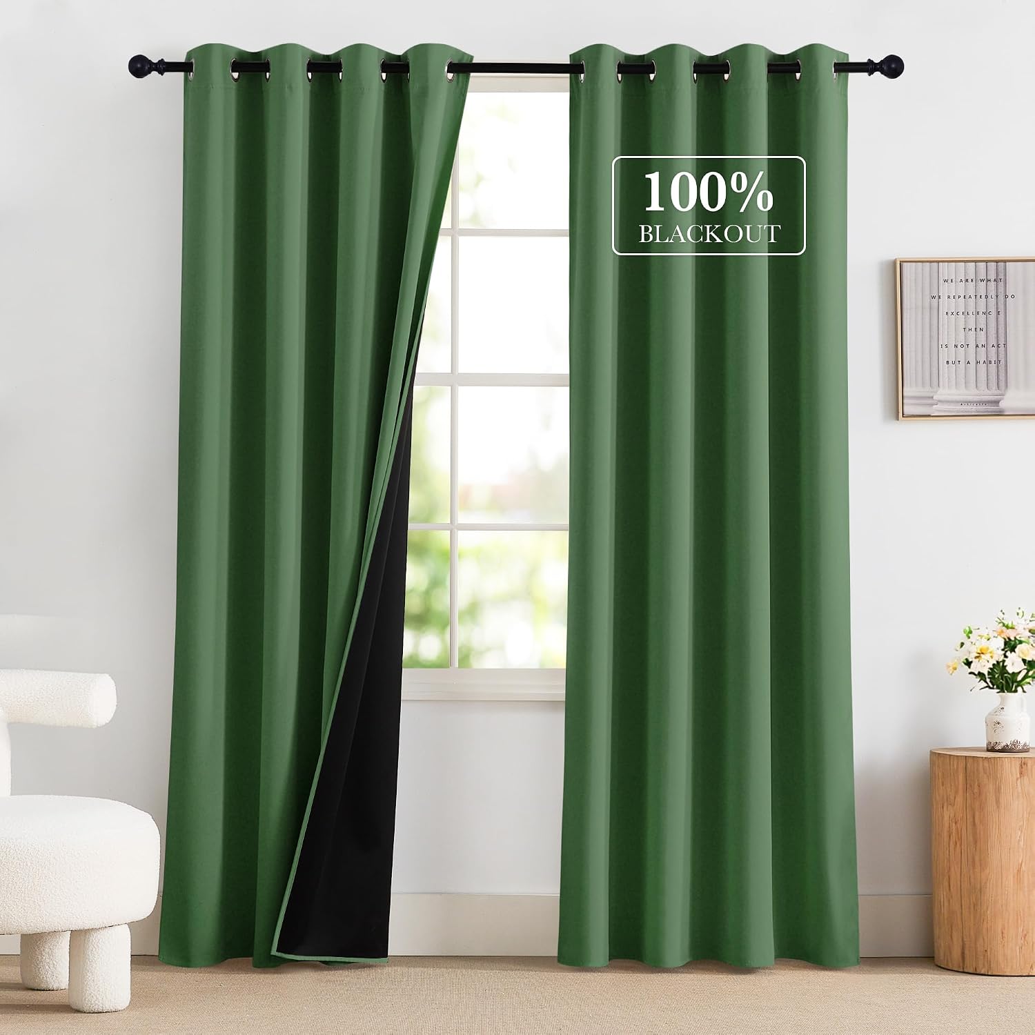 NICETOWN Forest Green Blackout Curtains 84 Inches Long for Bedroom, 100% Blackout Thermal Insulated Window Drapes Room Darkening Curtains…