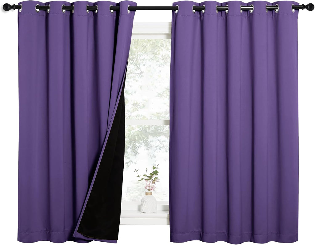 Nicetown 100% Blackout Curtains with Black Liners, Thermal Insulated Full Blackout 2-Layer Lined Drapes, Energy Efficiency Window Draperies…