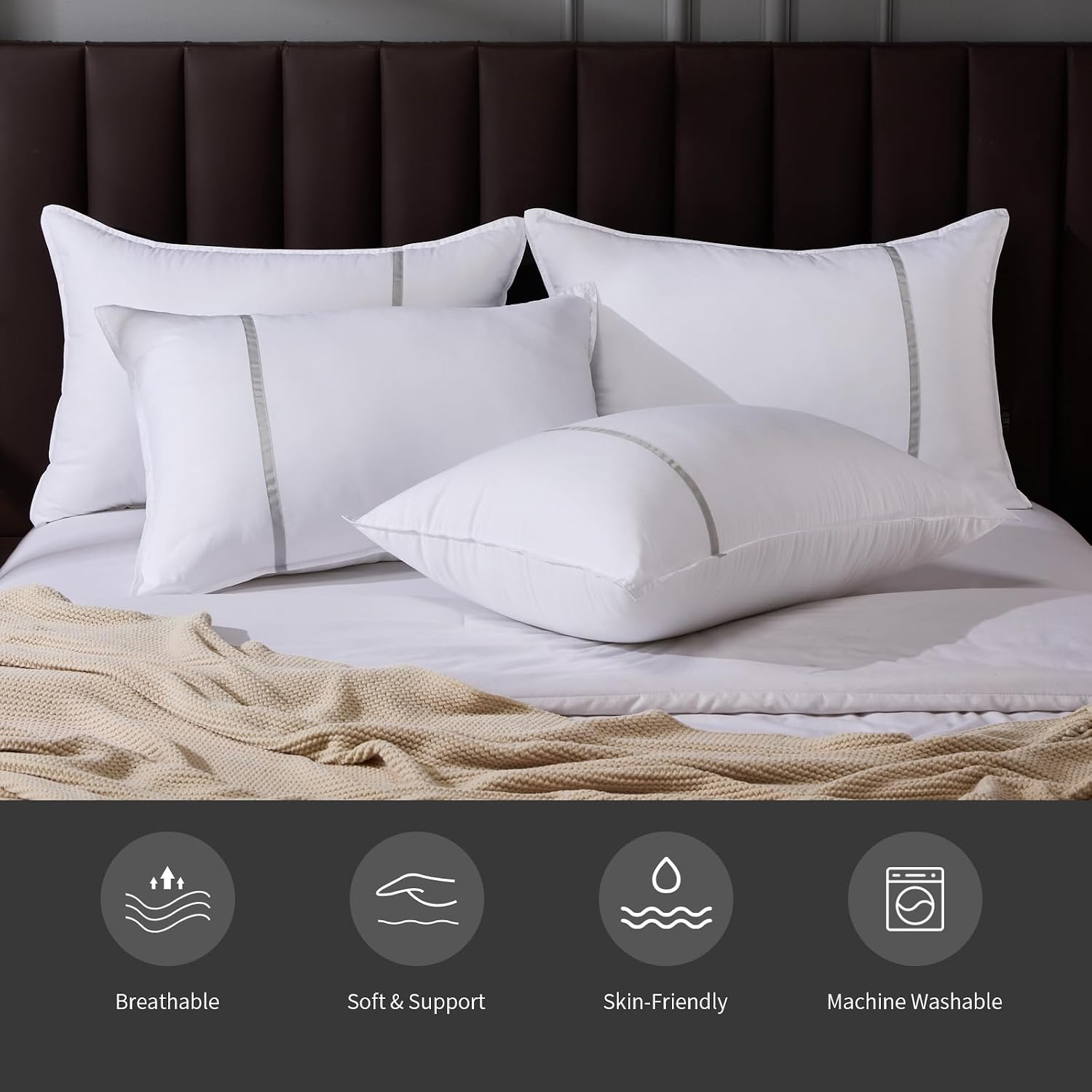 Bed Pillows Standard Size Set of 4, Medium Firm Hotel Pillows for Sleeping, Cooling Pillows for Side & Back Sleepers, Down Alternative…