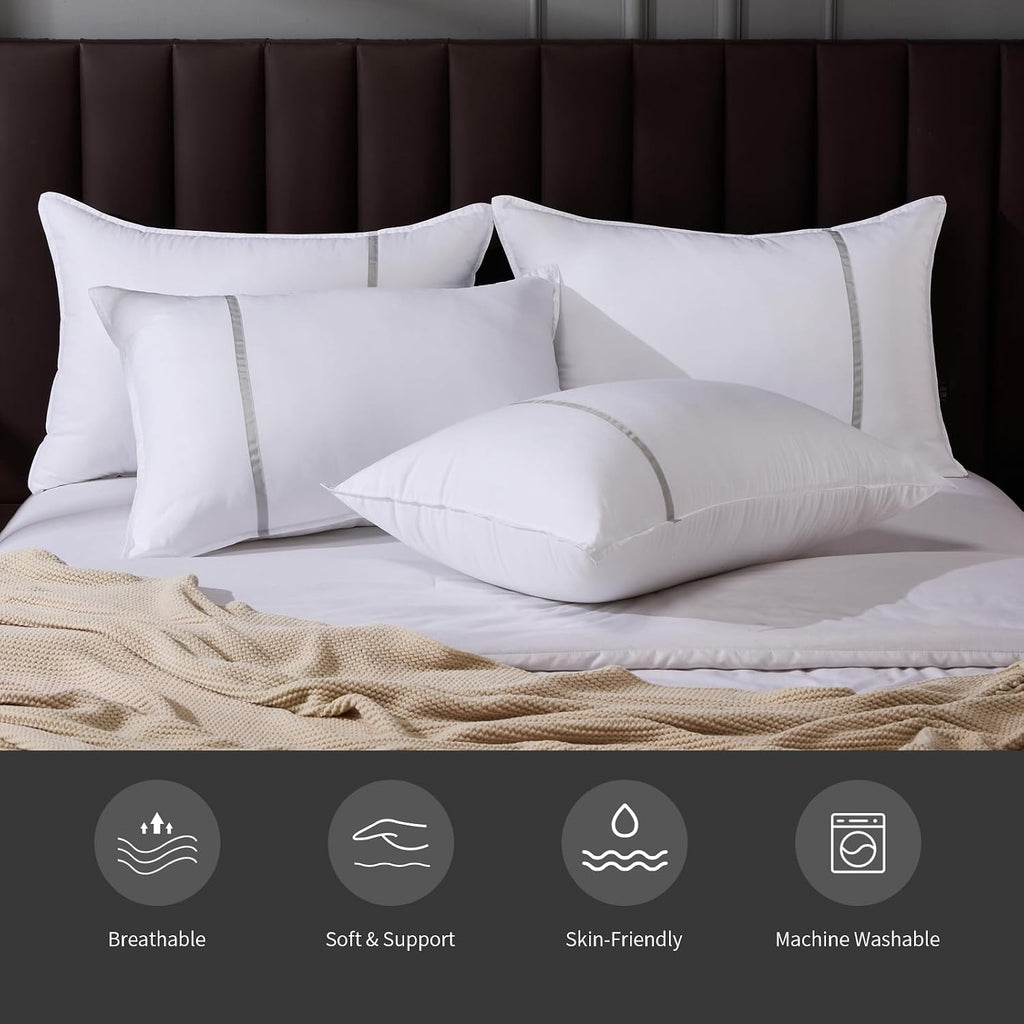 King Size Pillows Set of 4, Medium Firm Hotel Pillows for Sleeping, Coolings Bed Pillows for Side & Back Sleepers, Down Alternative…