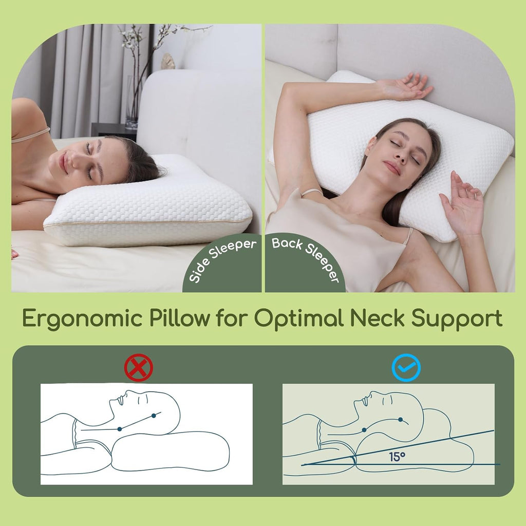 DORMELLE Ergonomic Memory Foam Neck Pillow Bed Pillow, Cooling Fabric, No Pressure Support, Stays Cool, Luxurious Comfort, Queen(23.6"…