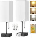 Dott Arts Table Lamp for Bedroom Set of 2, Minimalist Bedside Lamps with AC Outlets, Night Light 2700K 4000k 5000K Small Nightstand Lamps…