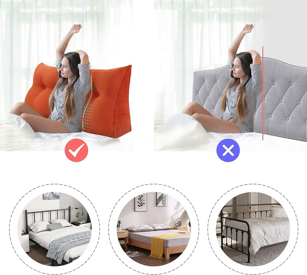 WOWMAX 100% Cotton Corduroy Wedge Pillow Covers Cases for Our Reading Pillows Large Bolster Headboard Backrest Wedge Pillow Cover Rusty…