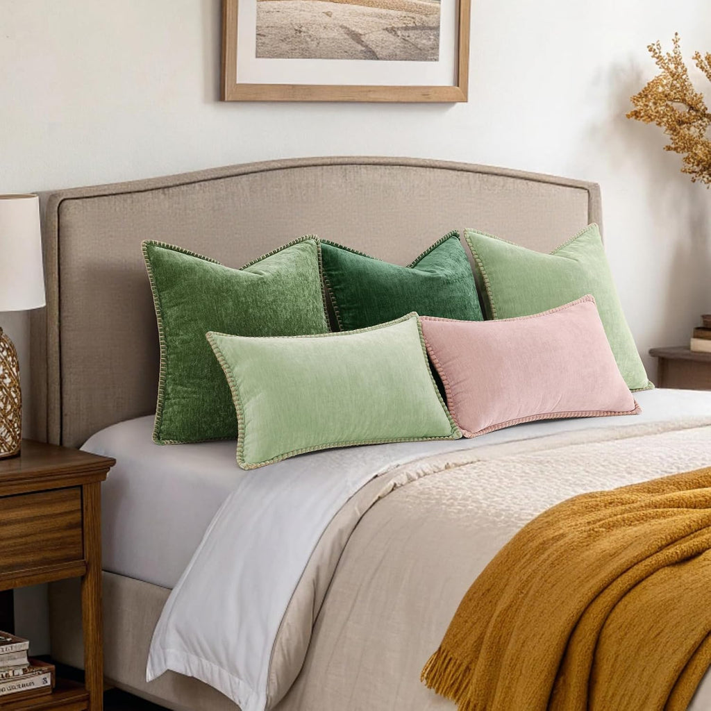 decorUhome Chenille Soft Cozy Throw Pillow Covers 26x26 Set of 2, Modern Farmhouse Boho Velvet Decorative Euro Sham Pillow Cases with Stitc…
