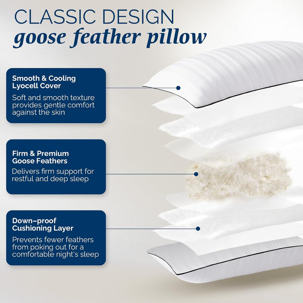 Downluxe Goose Feather and Down Pillows - Hotel Collection Feather Pillows for Back, Stomach or Side Sleepers, Bed Pillows King Size Set of…