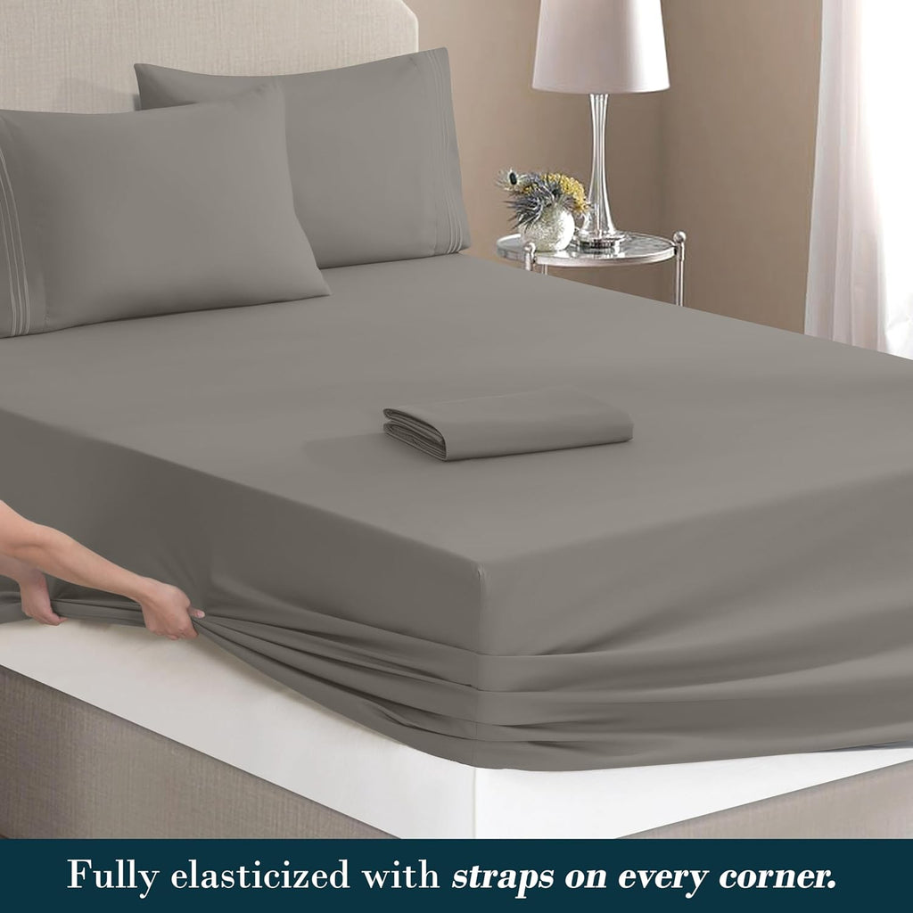 MocassiLuxuryBedding Mocassi Cal King Size 4-Piece Bed Sheet Set - 1800 Hotel Quality Microfiber 18-24 Inches Extra Deep Pocket Fitted Shee…