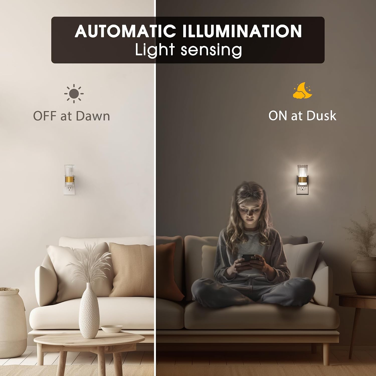 Briignite Decorative Night Lights Plug into Wall, Home Decor, Dusk to Dawn Light Sensor, Daylight White 5000K, 0-100LM Adjustable…