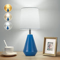 Small Bedside Table Lamp for Bedroom - Reading Desk Lamp with 3 Color Temperatures,15.5" Nightstand Ceramic Lamp with Fabric Shade for…