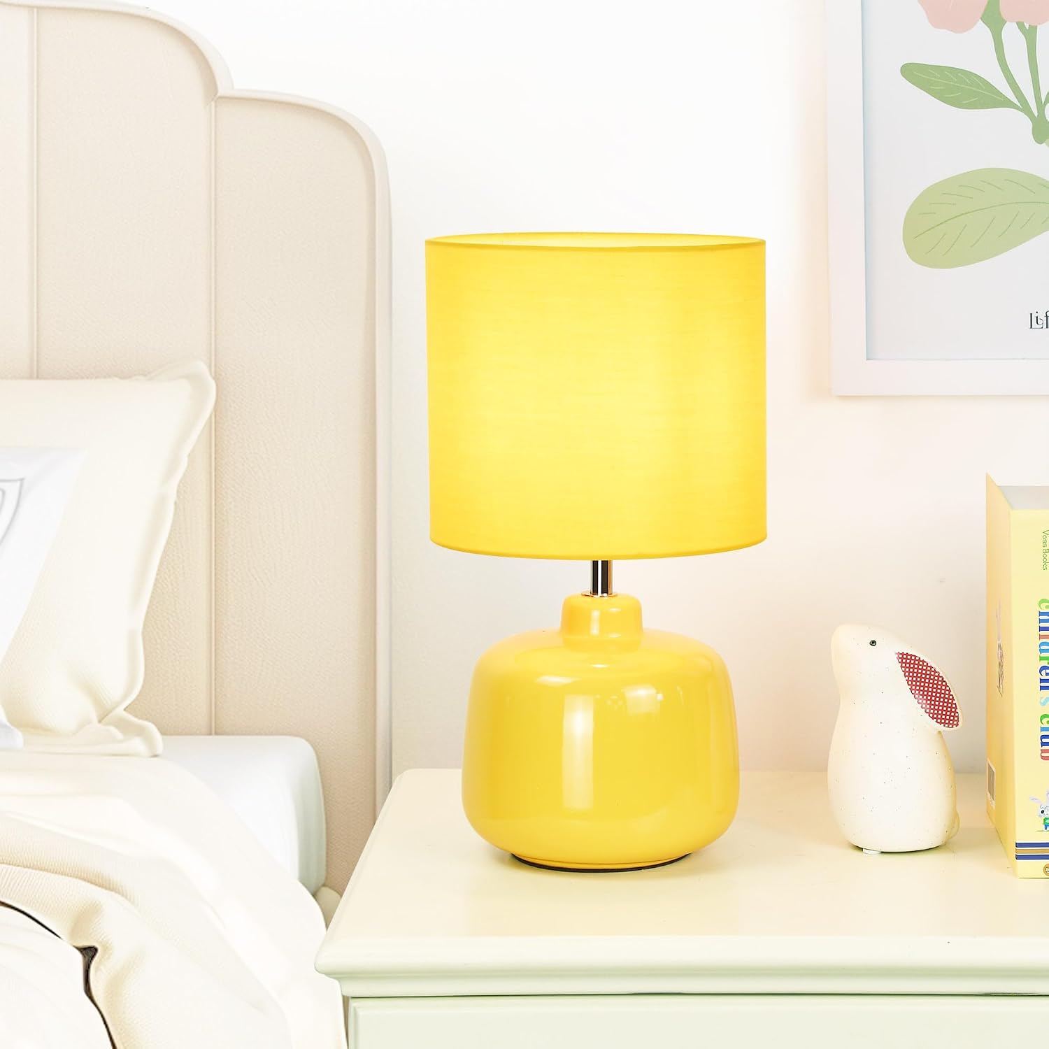 Oslo Small Ceramic Table Lamp for Living Room and Bedroom, Modern Kids Night Table Lamp, Φ7.09×H13.39IN, Bulb Excluded, Yellow