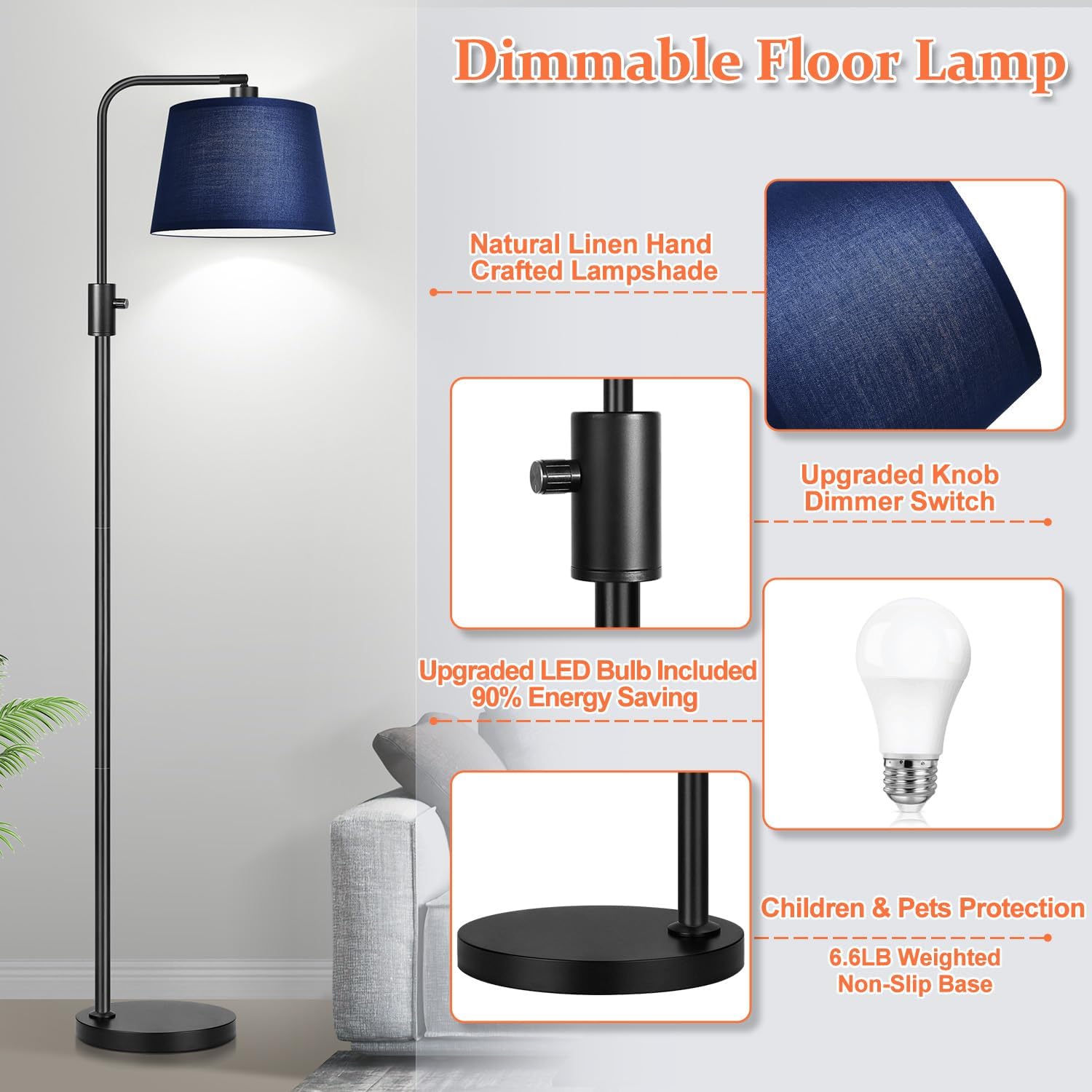 Nintiue 【Upgraded】 Dimmable Floor Lamp, 1000 Lumens LED Edison Bulb Included, Modern Arc Standing Tall Floor Lamp for Living Room Bedroom…