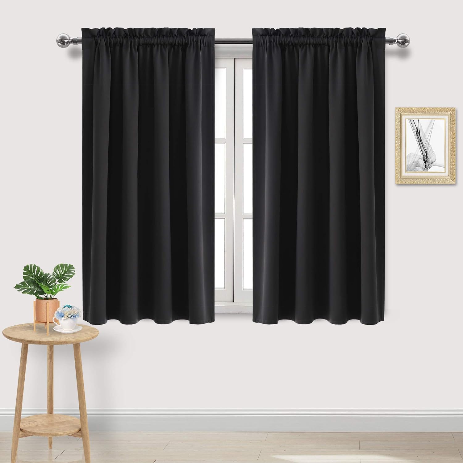 Dwcn Blackout Curtains Room Darkening Thermal Insulated Bedroom Curtains Window Curtain Panels, 52 x 54 inches Long, Set of 2 Black Rod Poc…