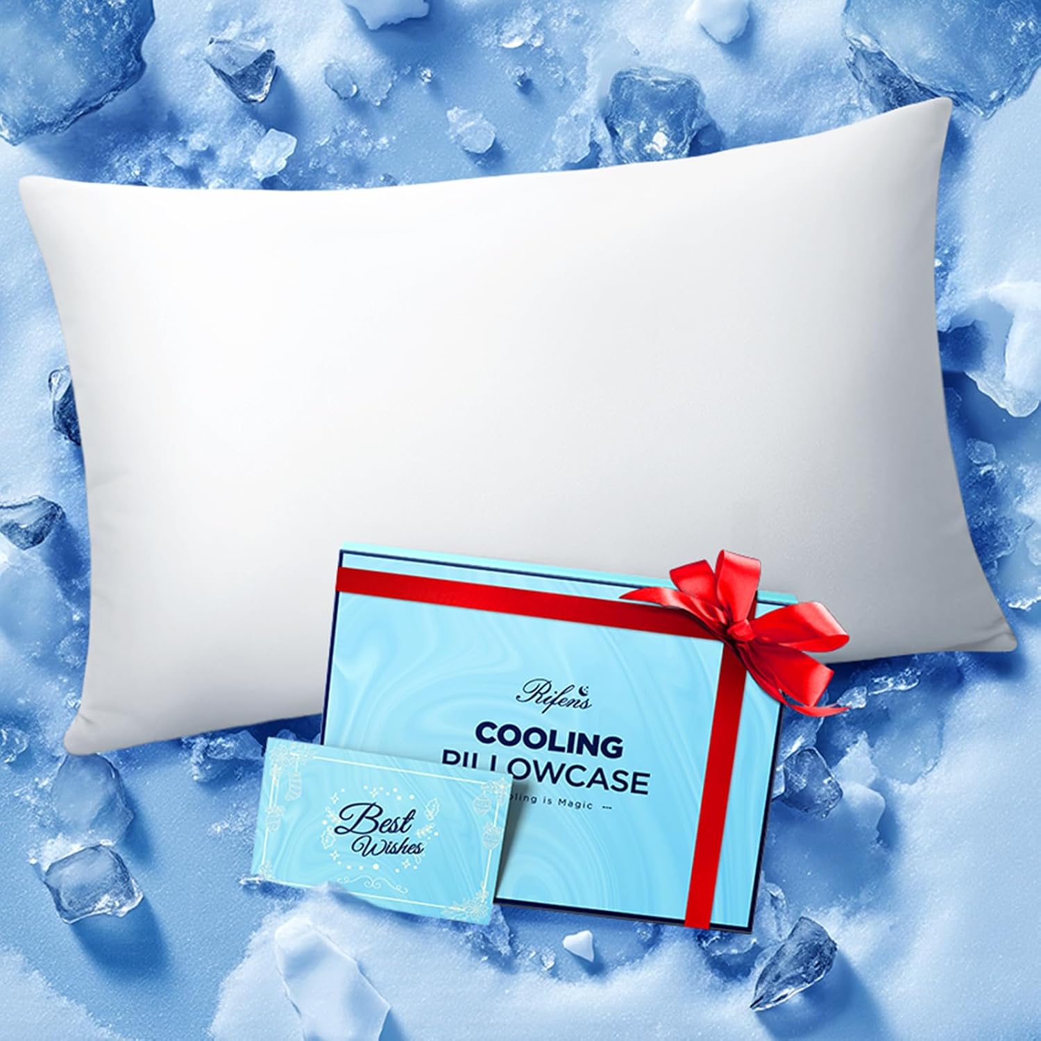 Rifens Ice Cooling Pillowcase for Hot Sleepers, Instantly Cool, Stays Cold All Night, Softer Than Silk Pillow Cases, Pillow Covers with Inv…