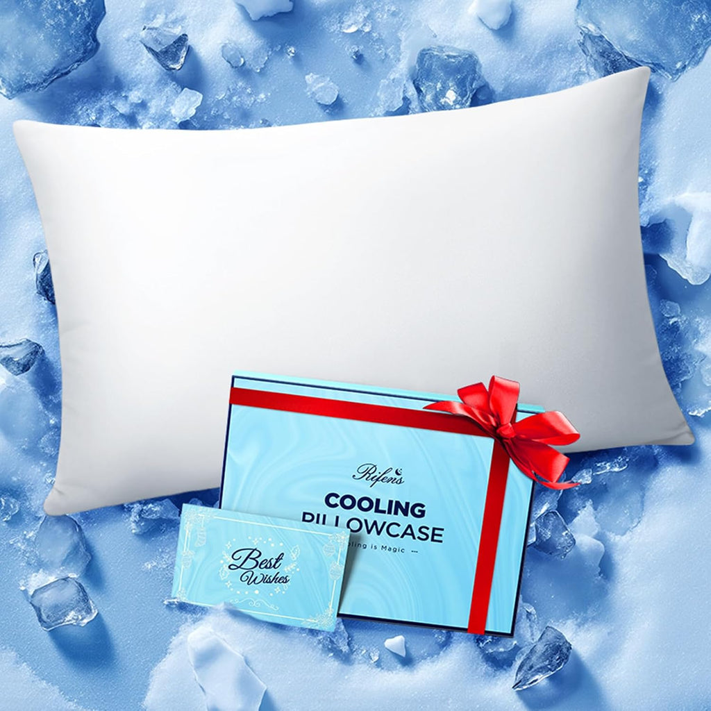 Rifens Ice Cooling Pillowcase for Hot Sleepers, Instantly Cool, Stays Cold All Night, Softer Than Silk Pillow Cases, Pillow Covers with Inv…