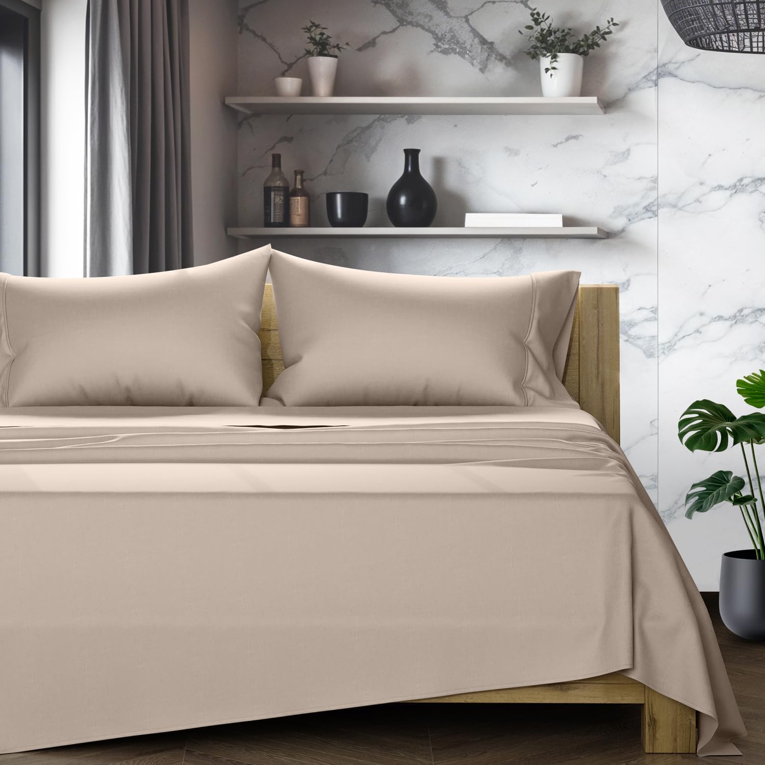 TEXAS LINEN CO. 100% Egyptian Cotton Queen Sheets Set - Luxury 1200 Series Star Sleepin' Collection Egyptian Cotton Sheets Queen Size (4…