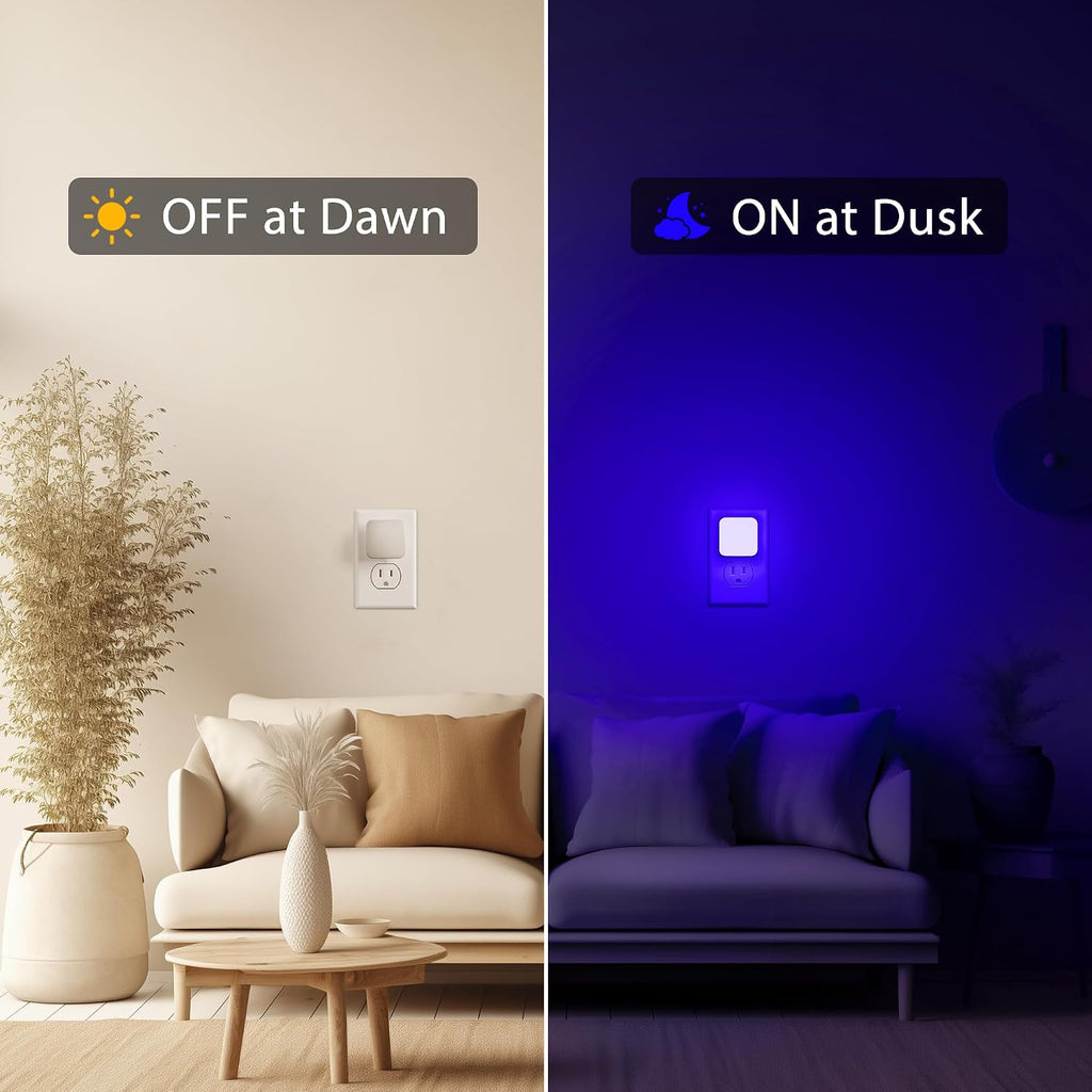 Blue Night Lights Plug into Wall, Nightlights With Light Sensor Dusk to Dawn, 0.3W Square Plug in Night Light for Kids, Blue Night Light…