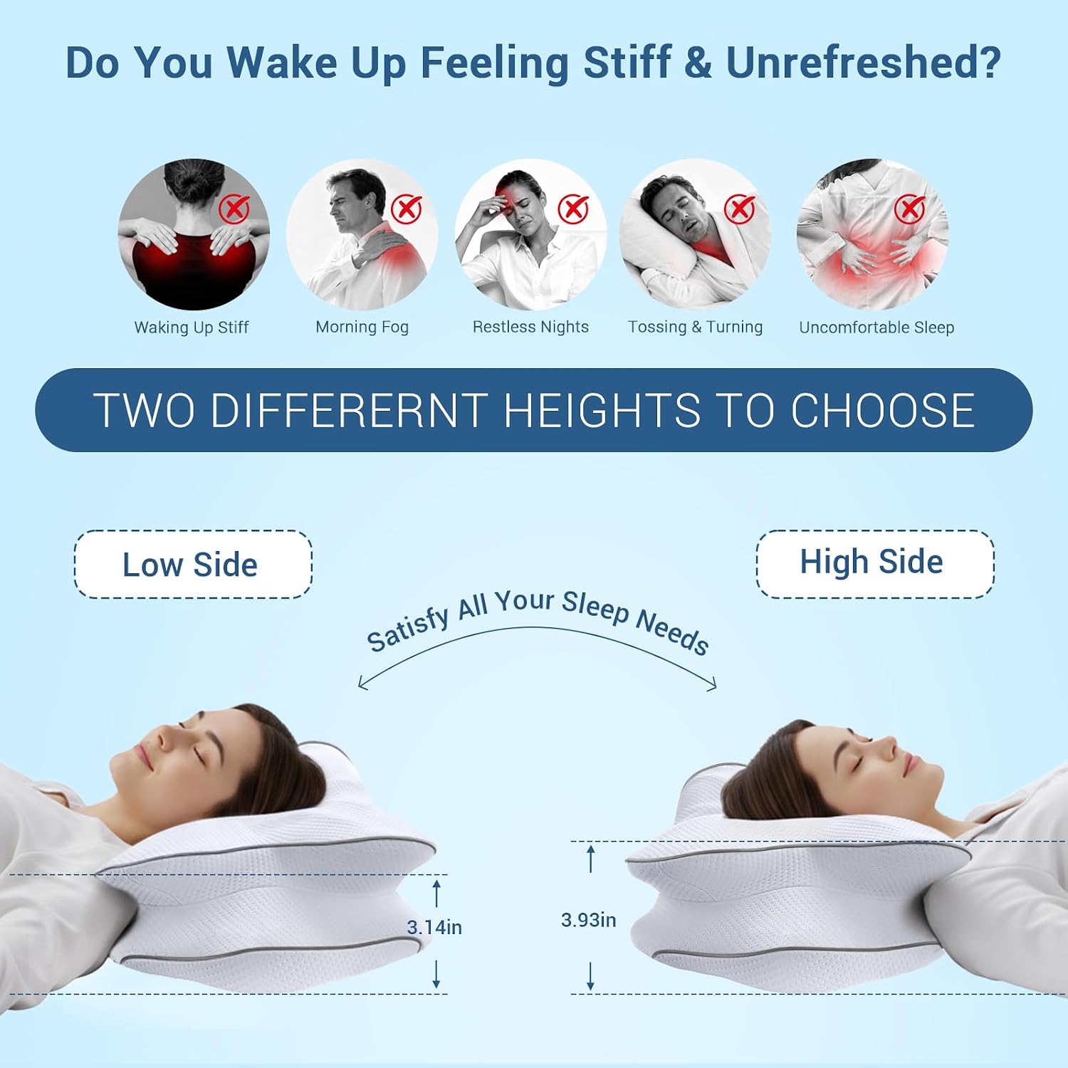 AZBestPro Memory Foam Cervical Pillow for Neck Support &, Butterfly Ergonomic Design – 24×15.75×5.7 Inches, Removable 100% Polyester Pillo…