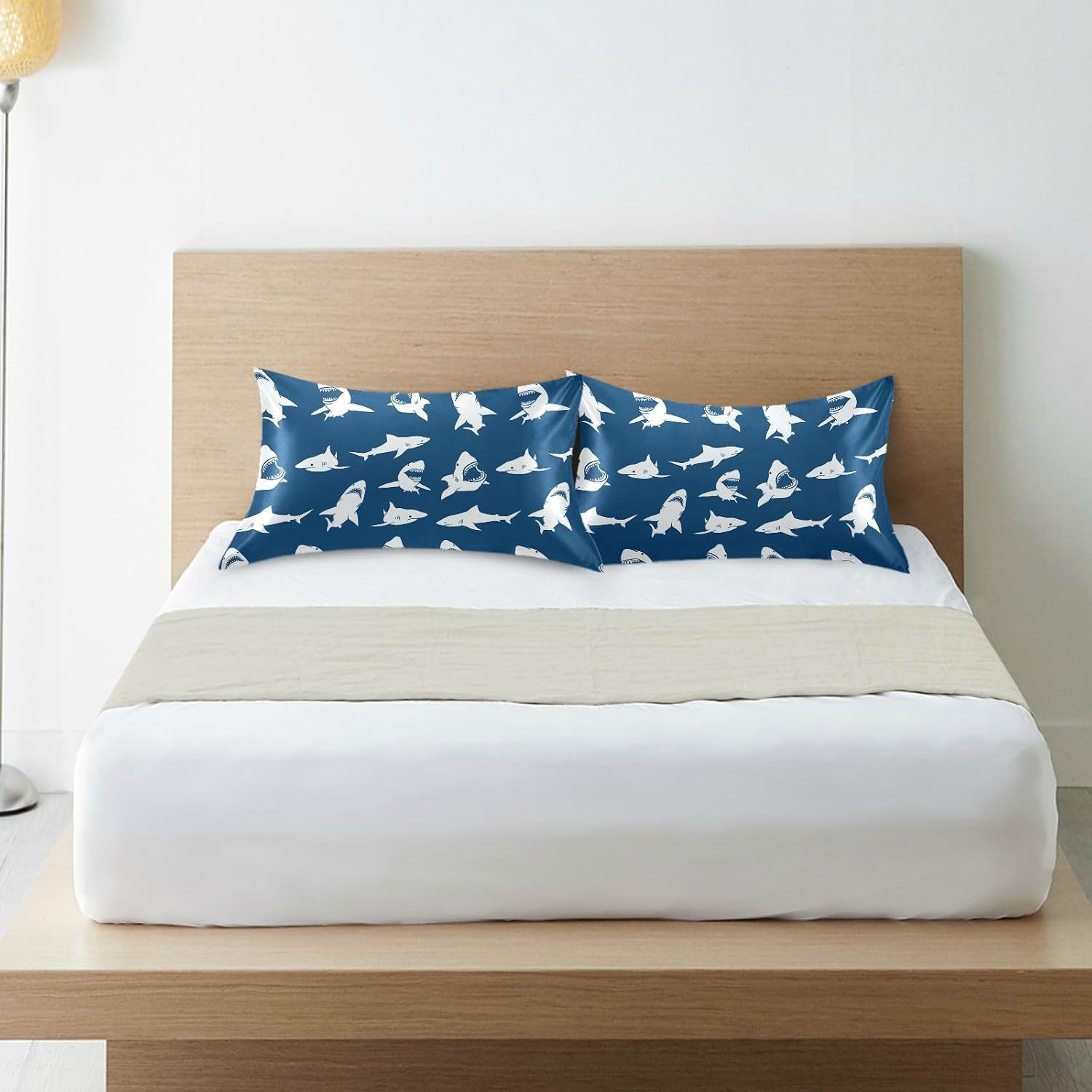White Sharks Silhouettes Pillow Covers Silk Pillowcase for Hair and Skin Soft Smooth Breathable Cooling Satin Pillowcase Standard Size…